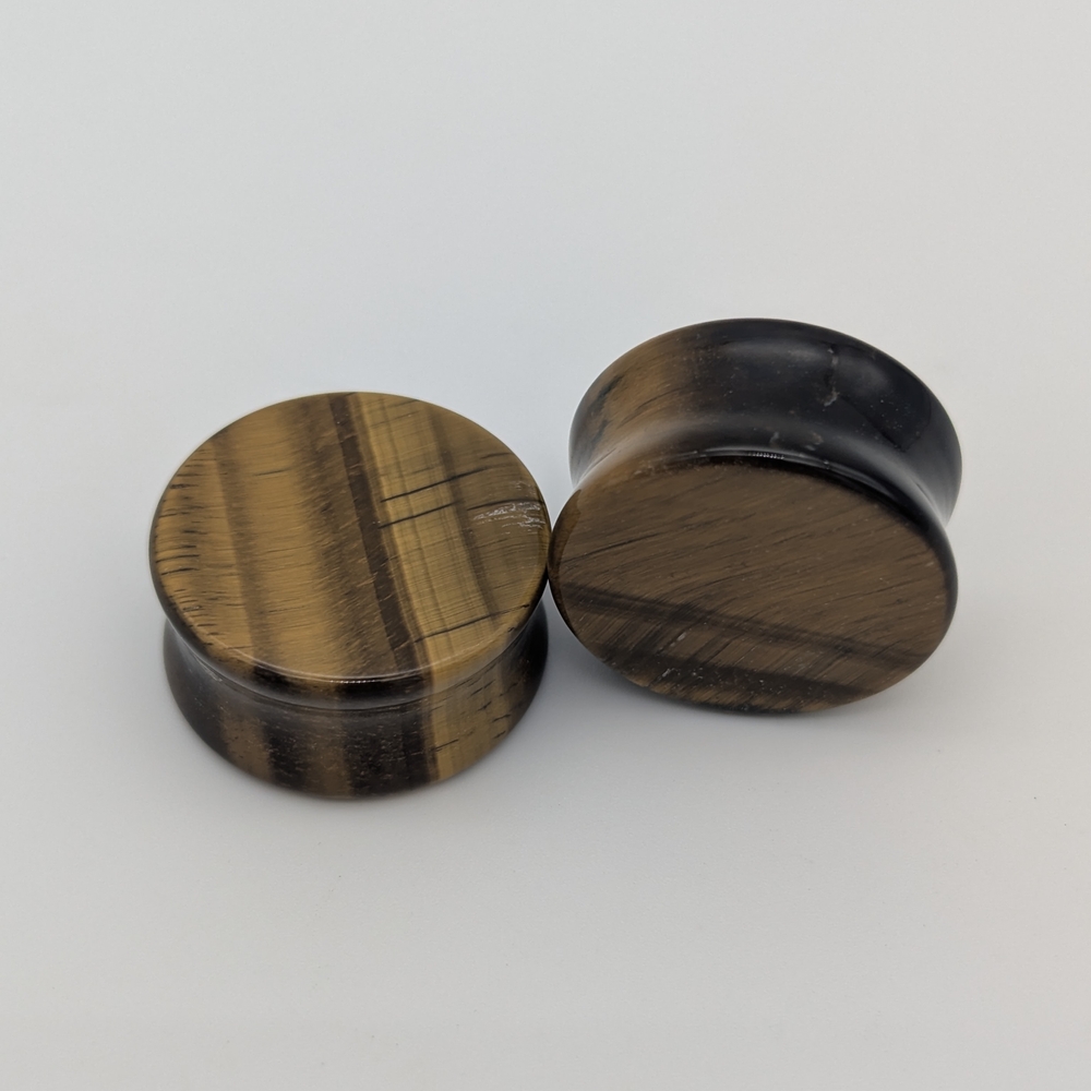 Pair of Double Flare Tiger's Eye Crystal Plugs Gauges, Size 7/8" (22mm)